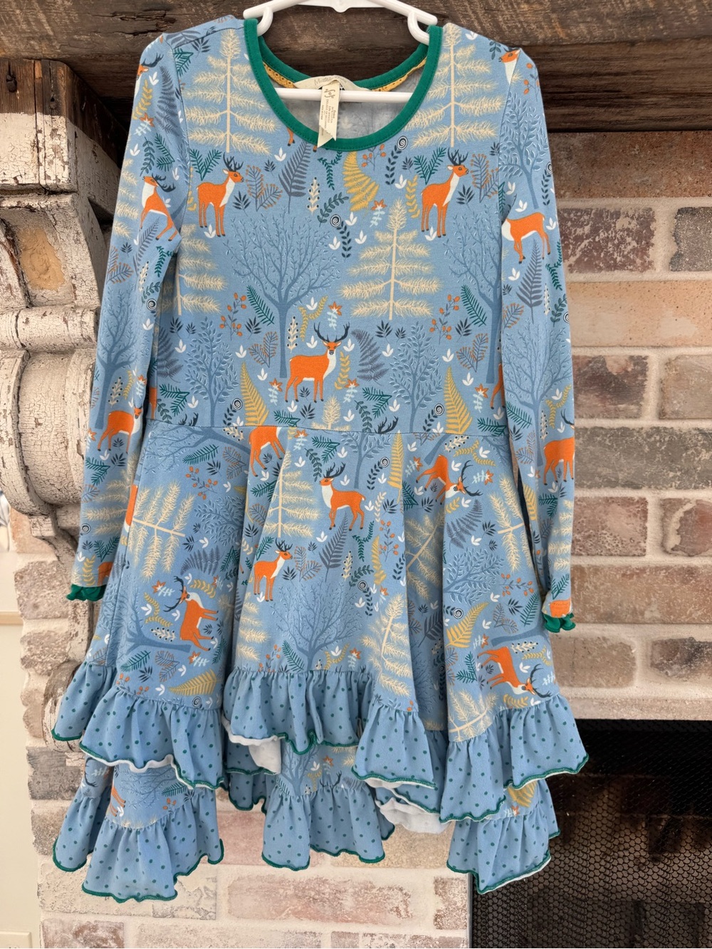 Sz 6 Matilda Jane Girls' Blue Woodland Fox Ruffle Dress